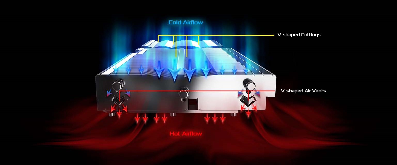 ASRock Radeon RX 7800 XT Phantom Gaming 16GB OC (RX7800XT PG 16GO)_空気の流れを定期的かつ迅速に通過させる空気偏向フィン