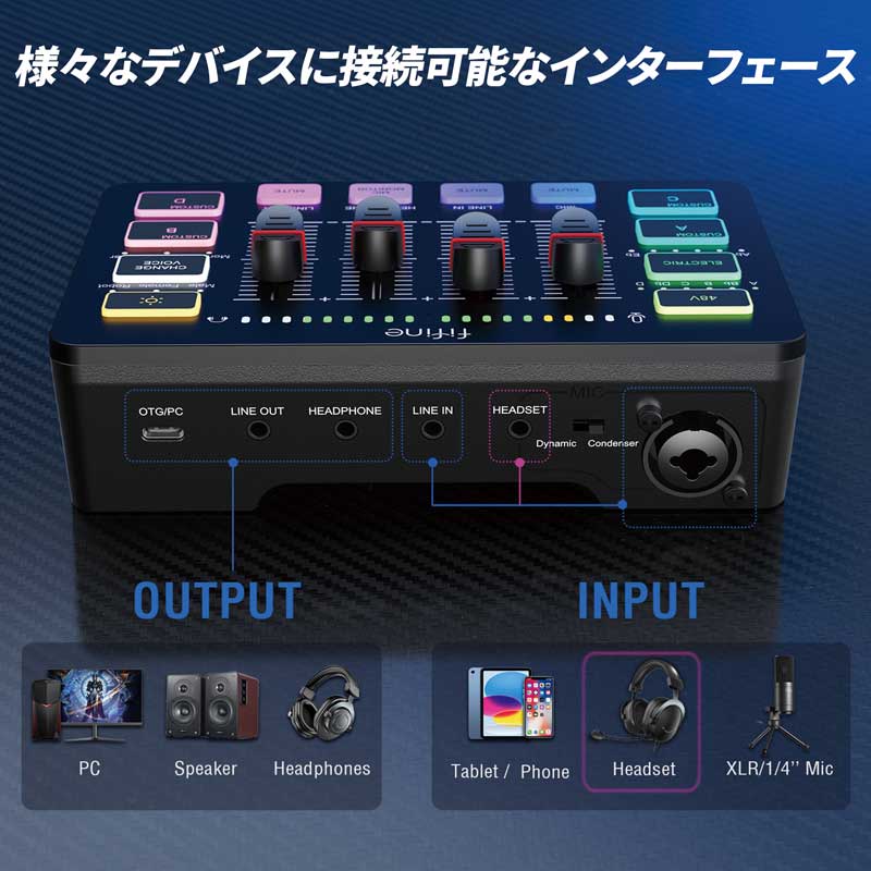 上海問屋 ゲーミングオーディオミキサーブラック DN-916237 [FifineSC3 