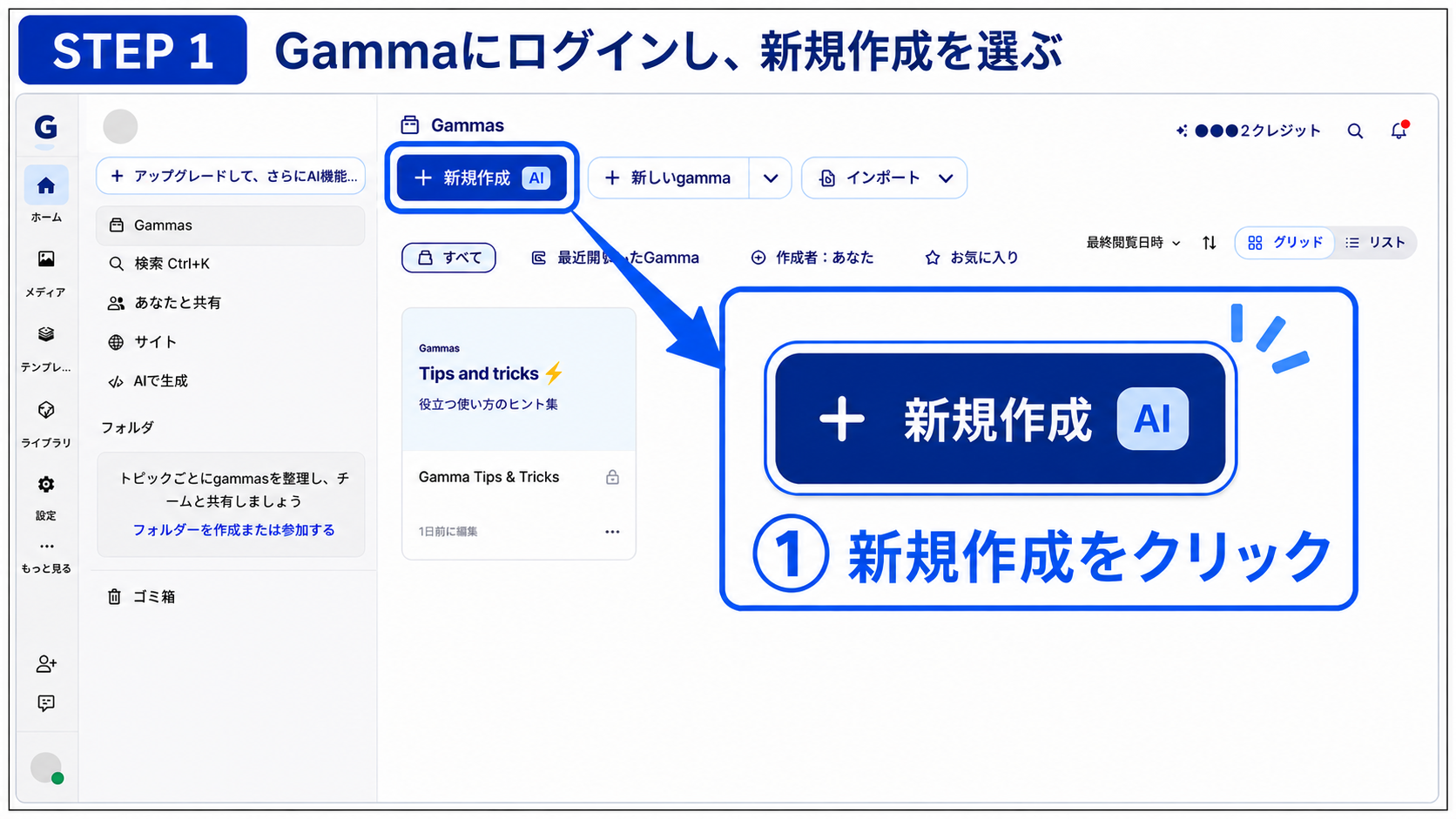 Gammaで新規作成を始める画面