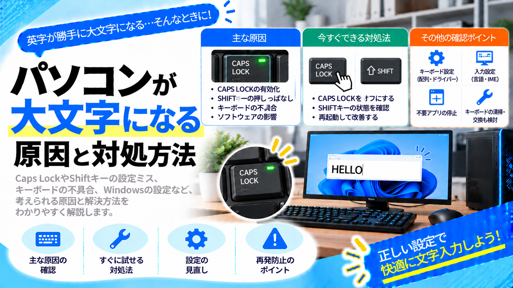 パソコンが大文字になる場合の原因と対処方法