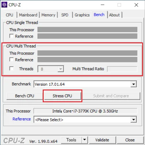 CPU-Zの「Stress CPU」：CPUでの負荷テスト用