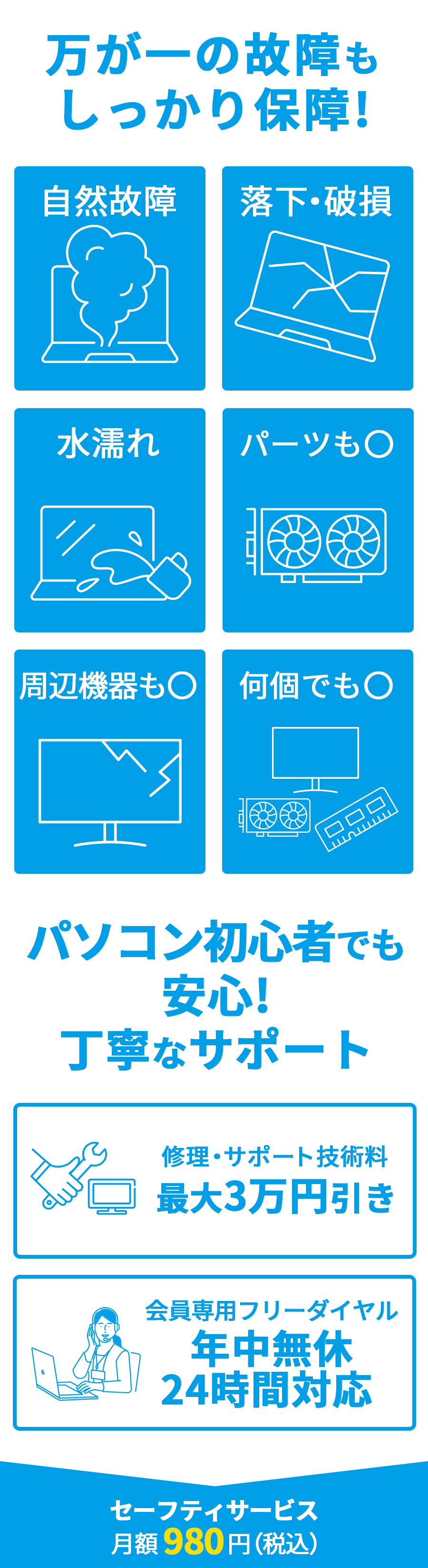 万が一の故障もしっかり保証！パソコン初心者でも安心！丁寧なサポート