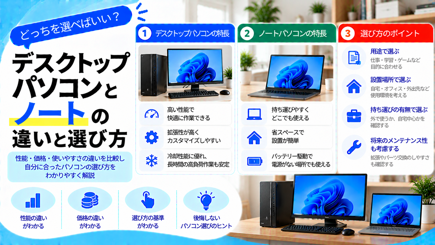 デスクトップパソコンとノートの違いと選び方の基準