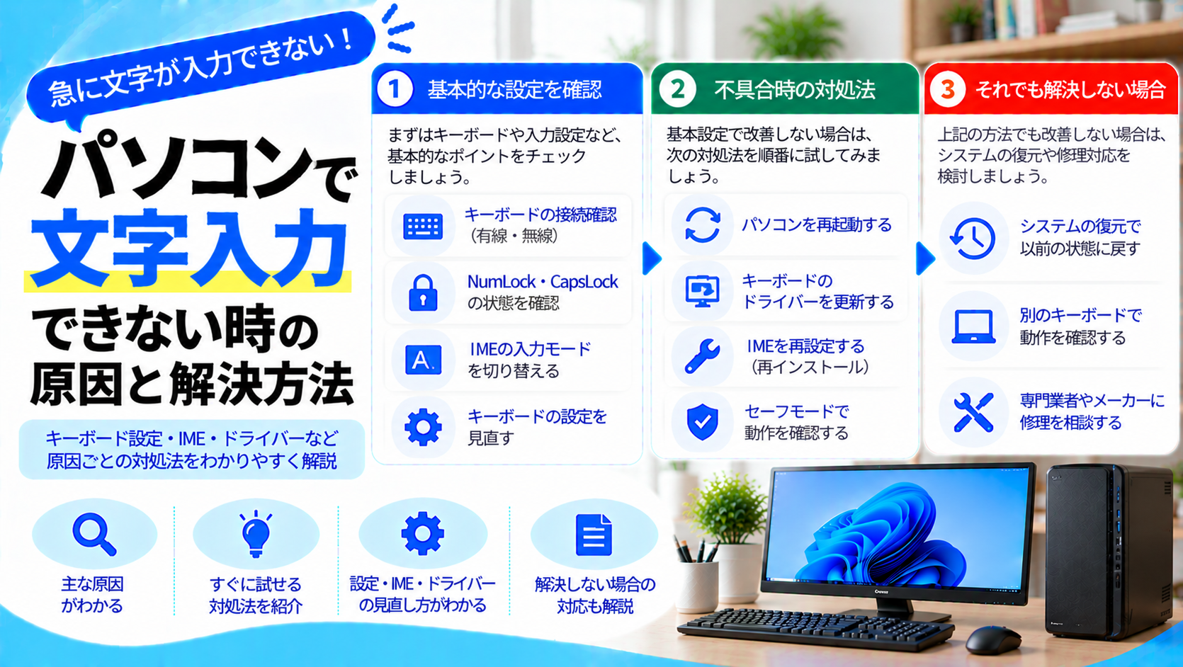 パソコンで文字入力できない時の原因と解決方法