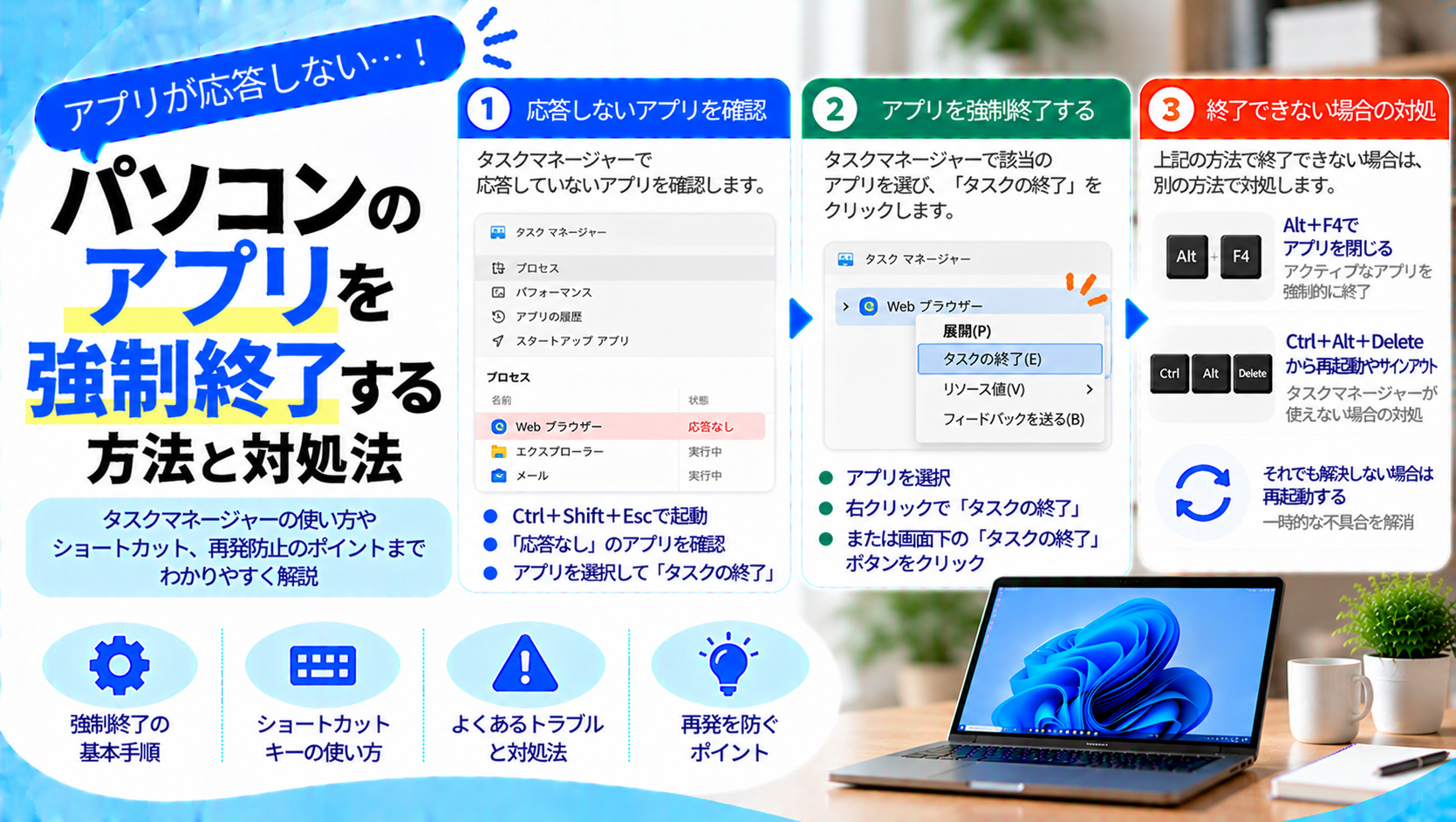 パソコンのアプリを強制終了する方法と応答しないときの対処法