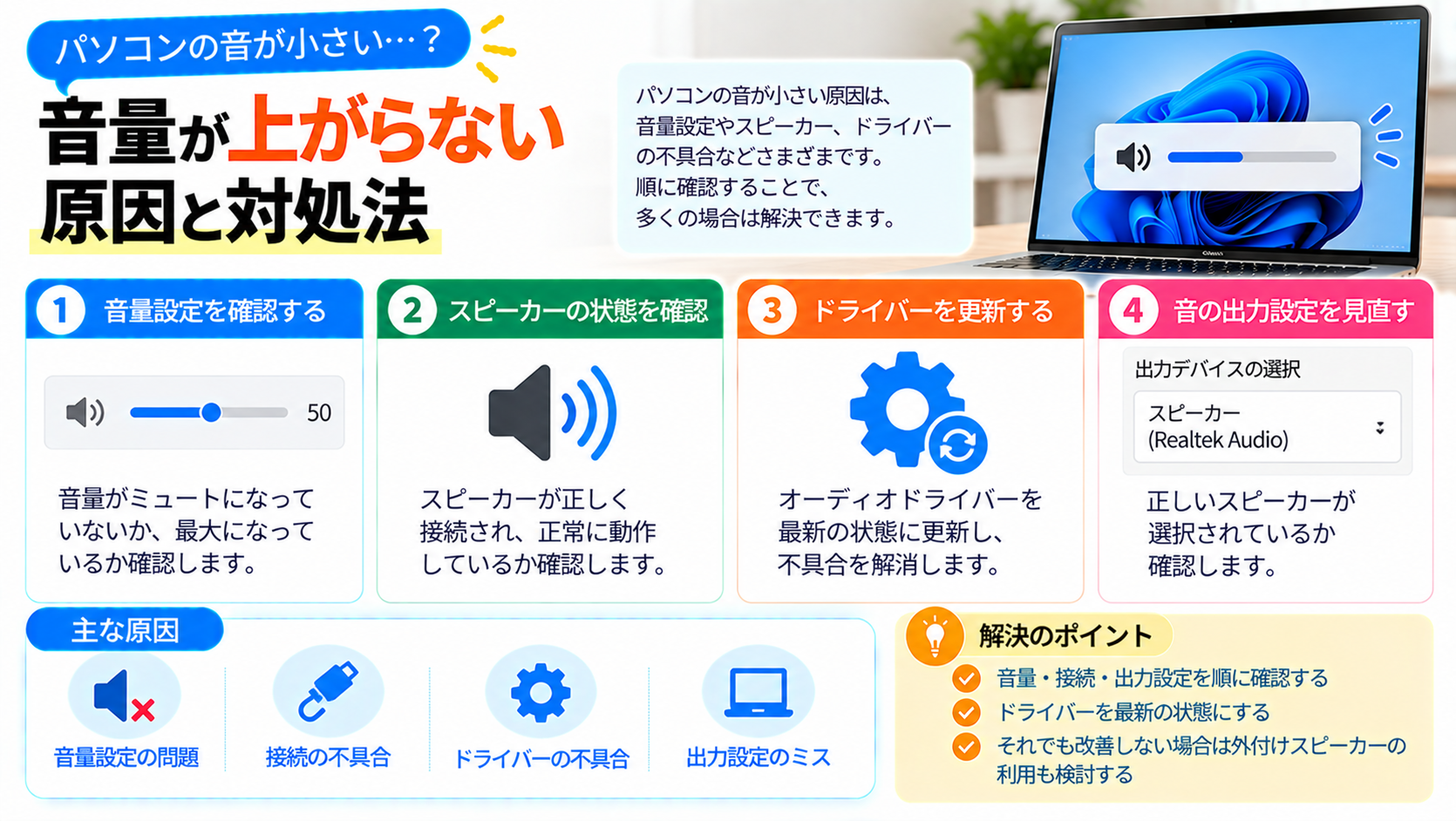 パソコンの音が小さいと感じたときに見直すポイント