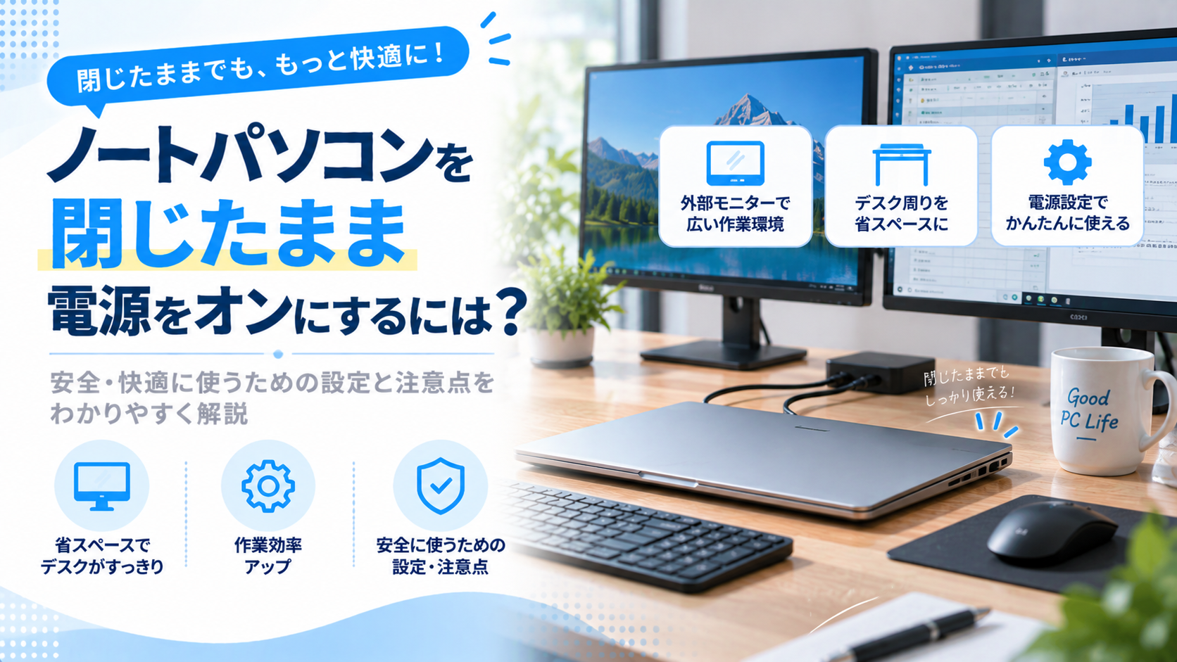 ノートパソコンを閉じたまま電源をオンにするには？安全・快適に使うための設定ガイド