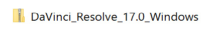 ダブルクリックして「OK」ボタンをクリックすると自動で解凍されて「DaVinci_Resolve_17.0_Windows 10.exe」というファイルが表示されます。
