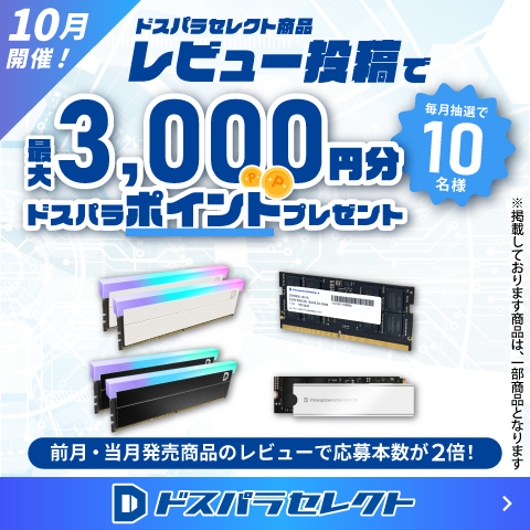 ドスパラセレクト商品レビュー投稿で最大3,000円分ドスパラポイントプレゼント