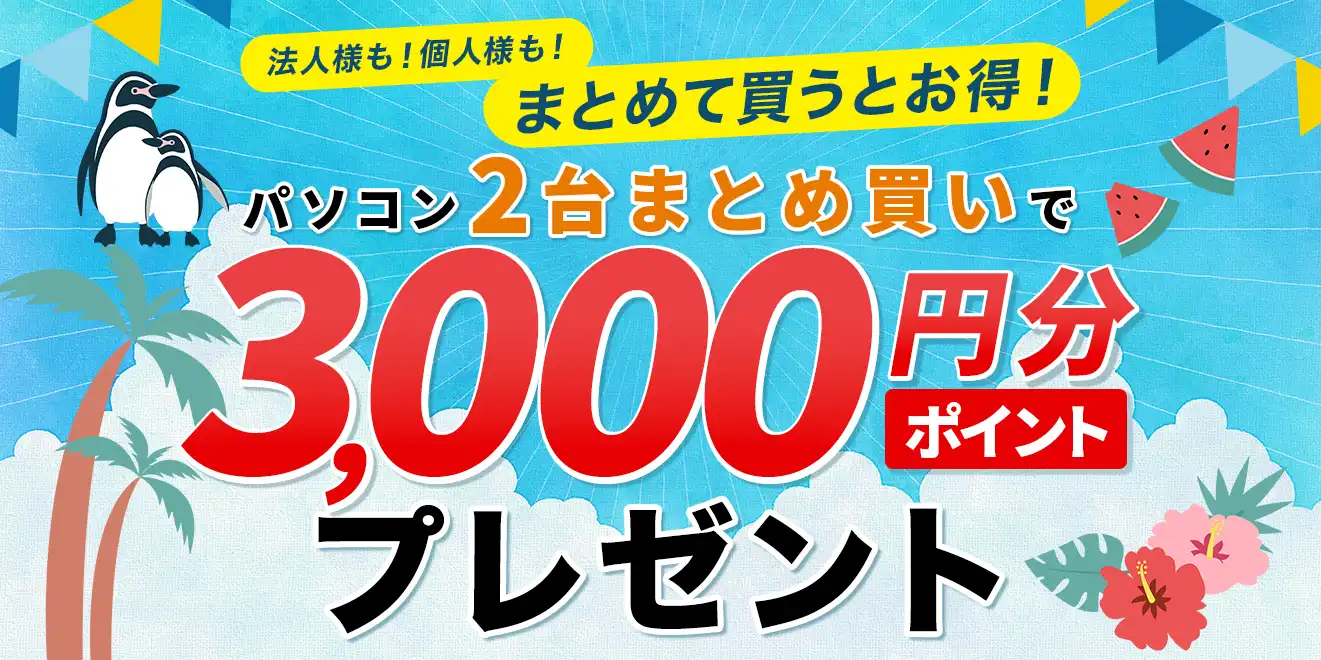 パソコン2台まとめ買いで3000円分ポイントプレゼント