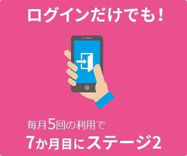 ログインだけでも!毎月5回の利用で7か月目にステージ2