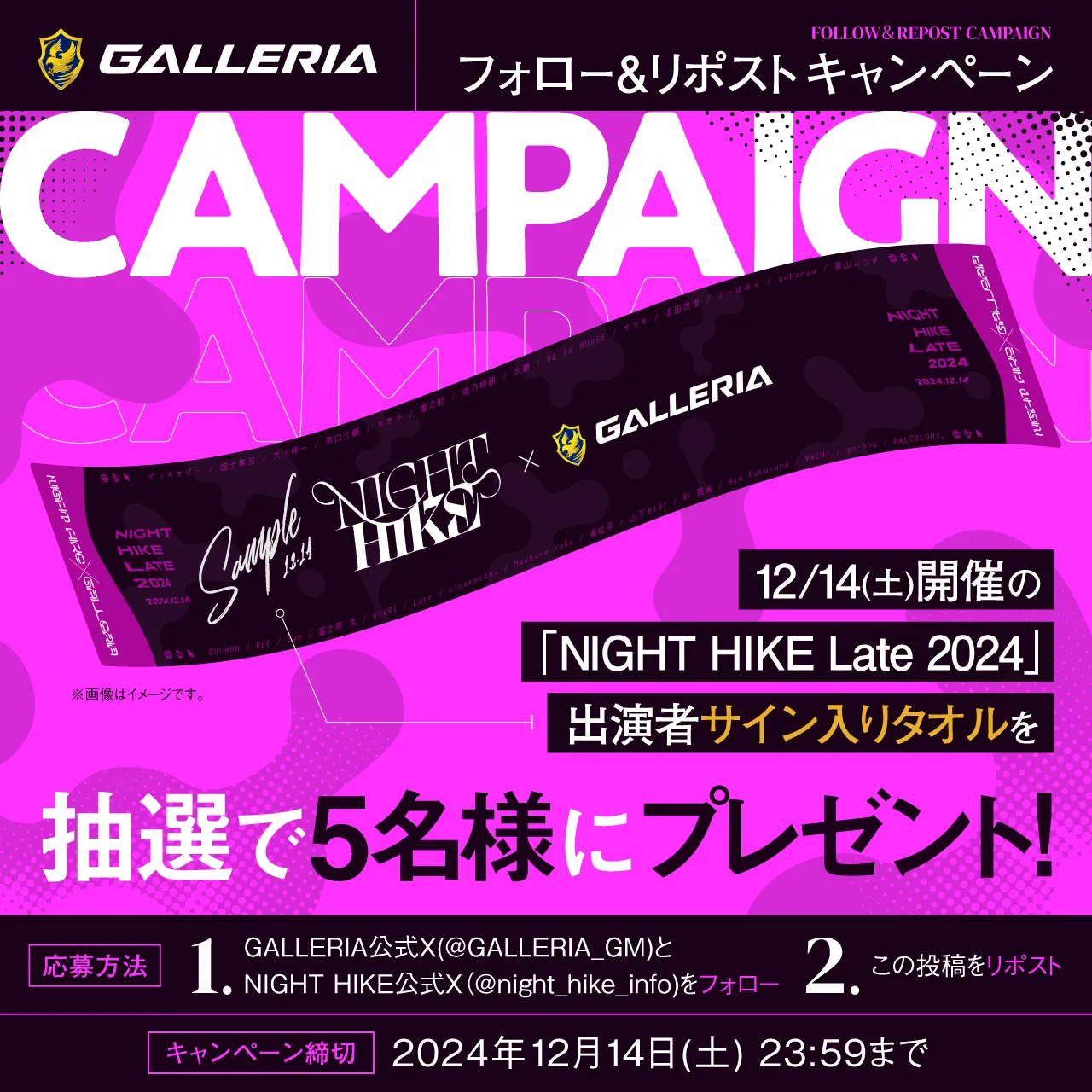 NIGHT HIKE late 2024 フォロー＆リポストキャンペーン 応募詳細