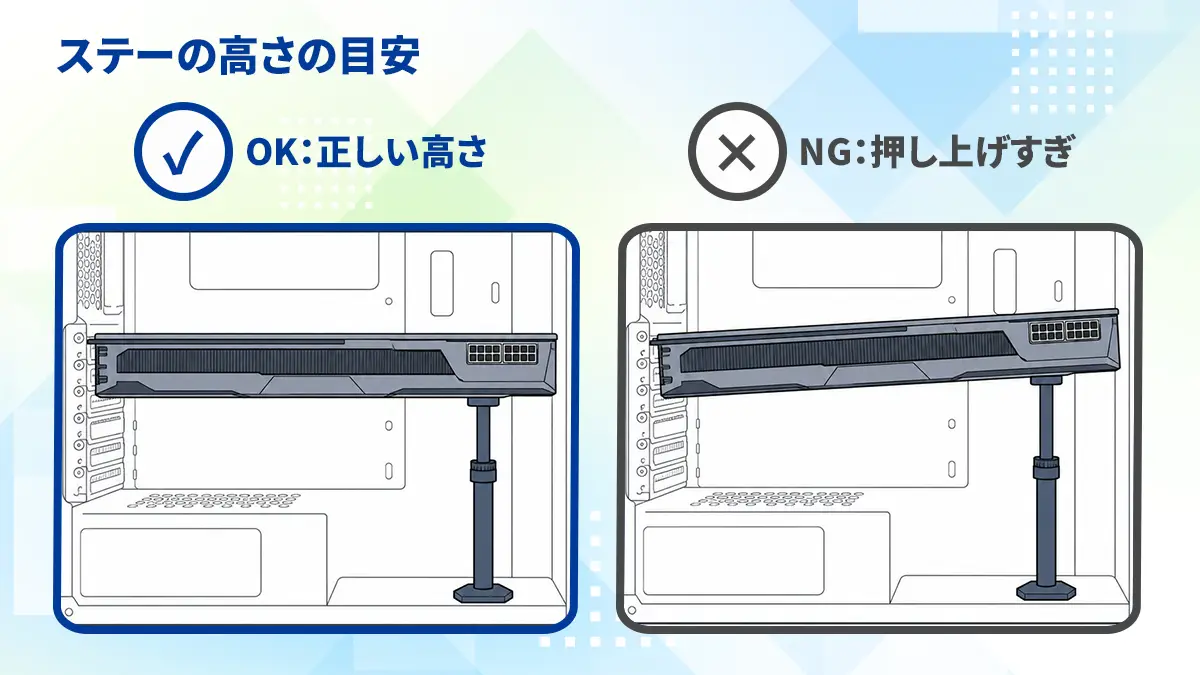 サポートステーの正しい高さの目安を示す図解