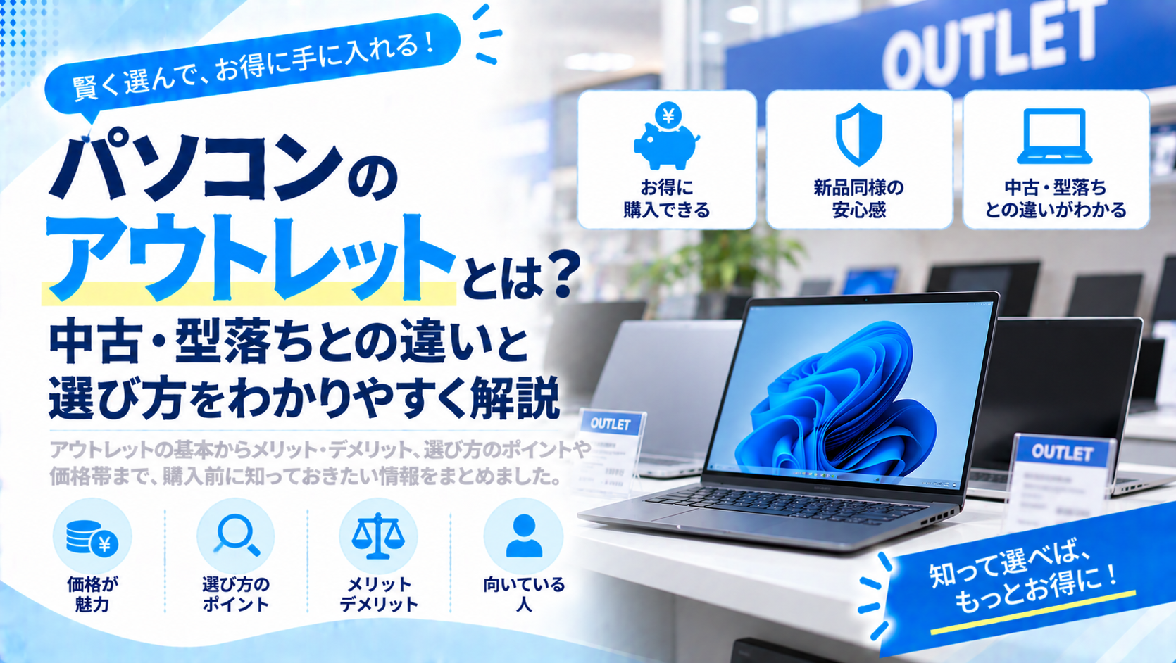 パソコンのアウトレットとは？中古・型落ちとの違いと選び方をわかりやすく解説