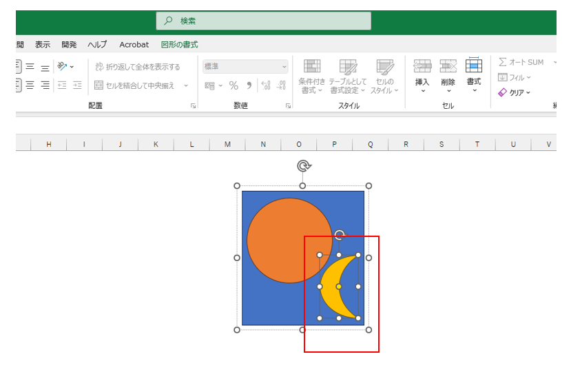 。グループ全体をクリック後（グループが選択される）、編集したいオブジェクトをもう一度クリックすると個別選択モードに切り替わります。