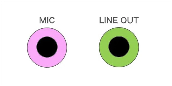 「MIC（マイク用）」「LINE　OUT（音用）」に、それぞれにヘッドセットのプラグを間違えずに差し込めば、音とマイクが認識されます。