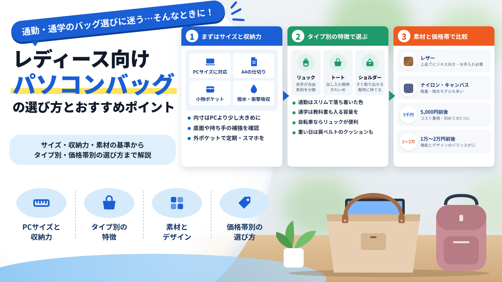 レディース向けパソコンバッグの選び方とおすすめポイント