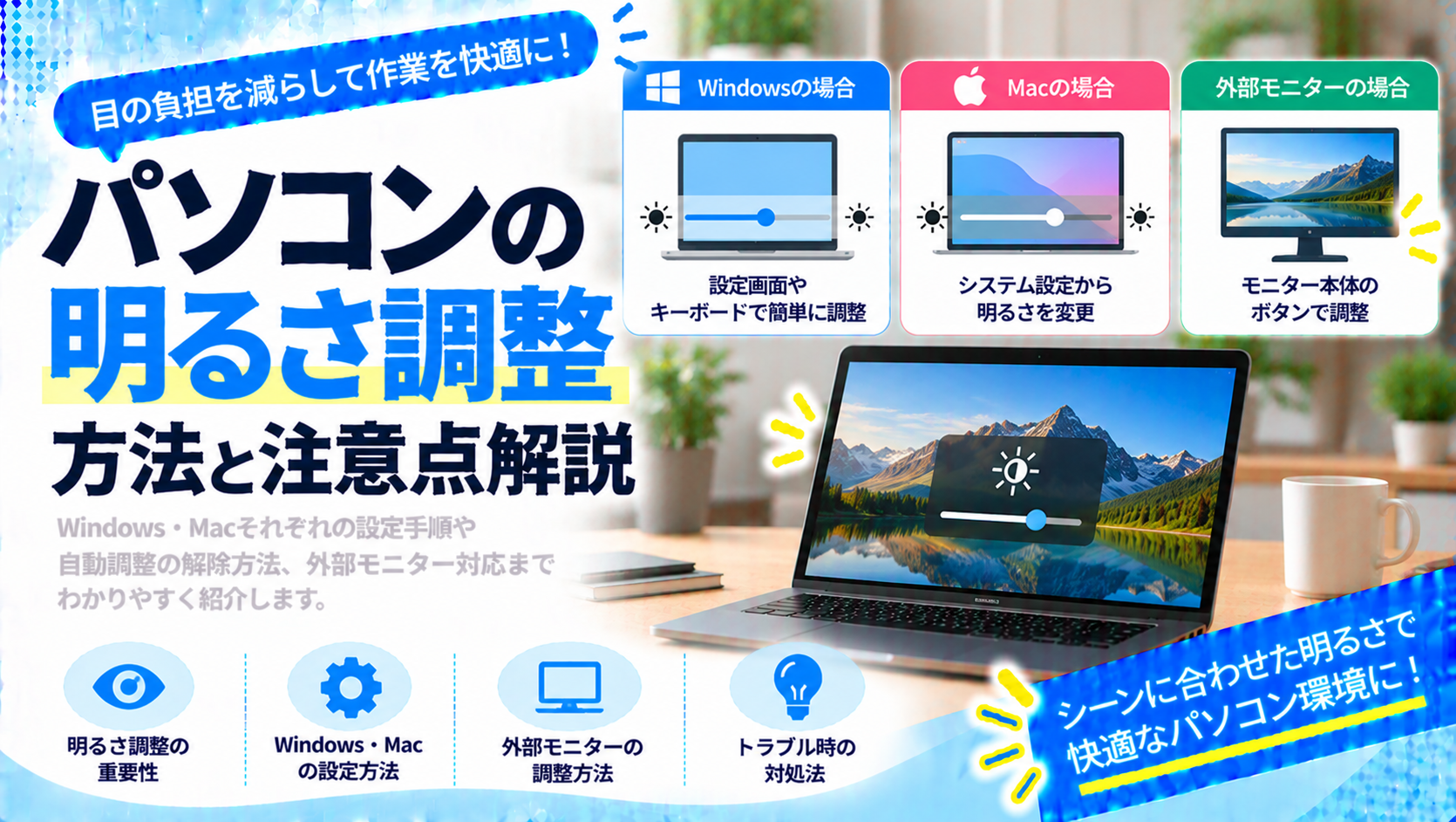 パソコンの明るさを調整する方法と注意点解説