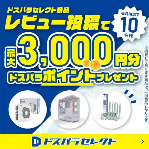 ドスパラセレクト商品レビュー投稿で最大3,000円分ドスパラポイントプレゼント