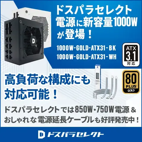 ドスパラセレクト電源好評発売中
