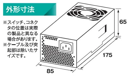 玄人志向 KRPW-TX300W/90+ (300W)_外形寸法