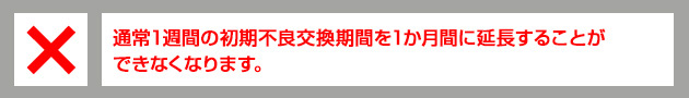 通常1週間の初期不良交換期間を1か月間に延長することができなくなります。