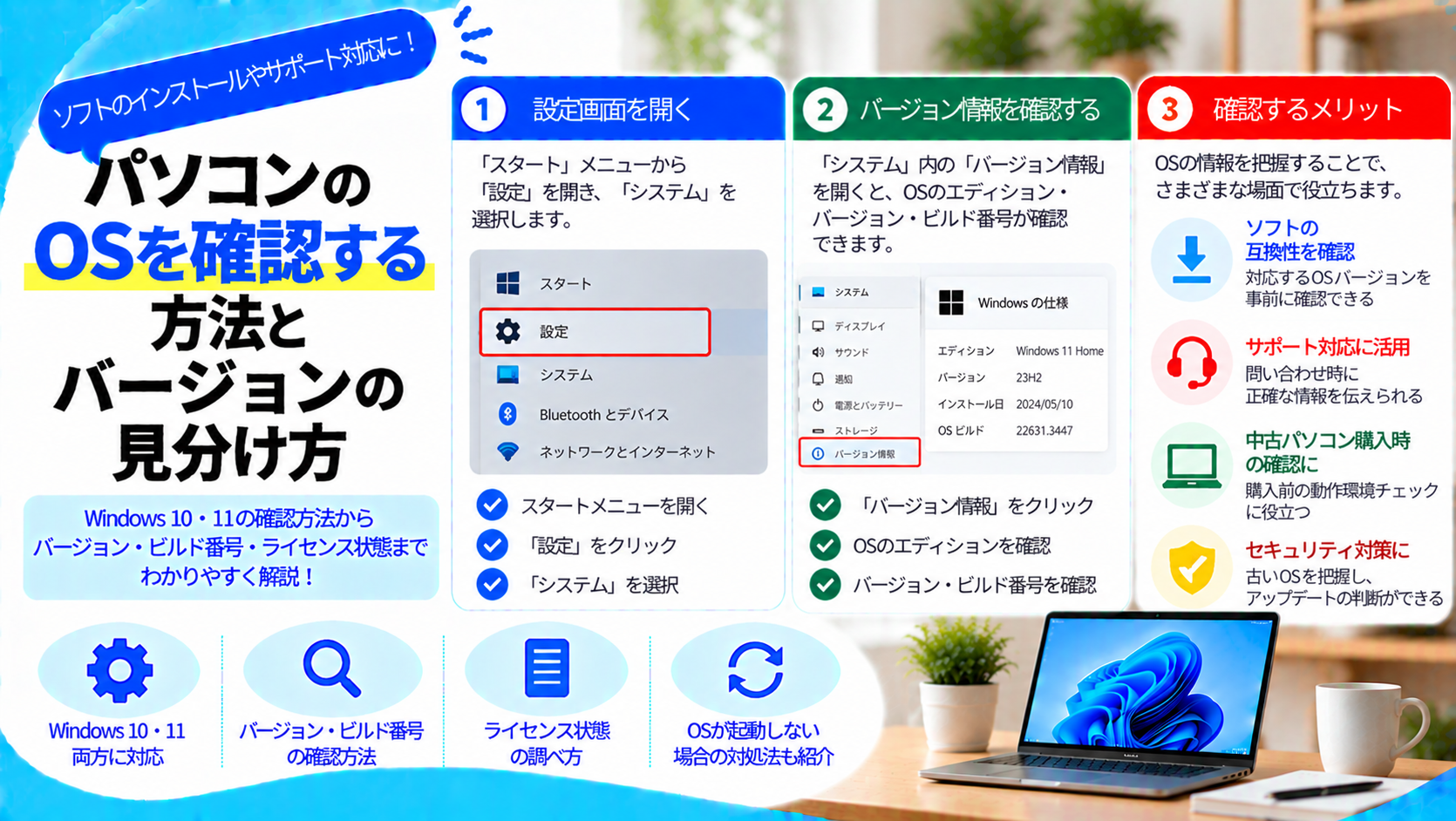 パソコンのOSを確認する方法とバージョンの見分け方