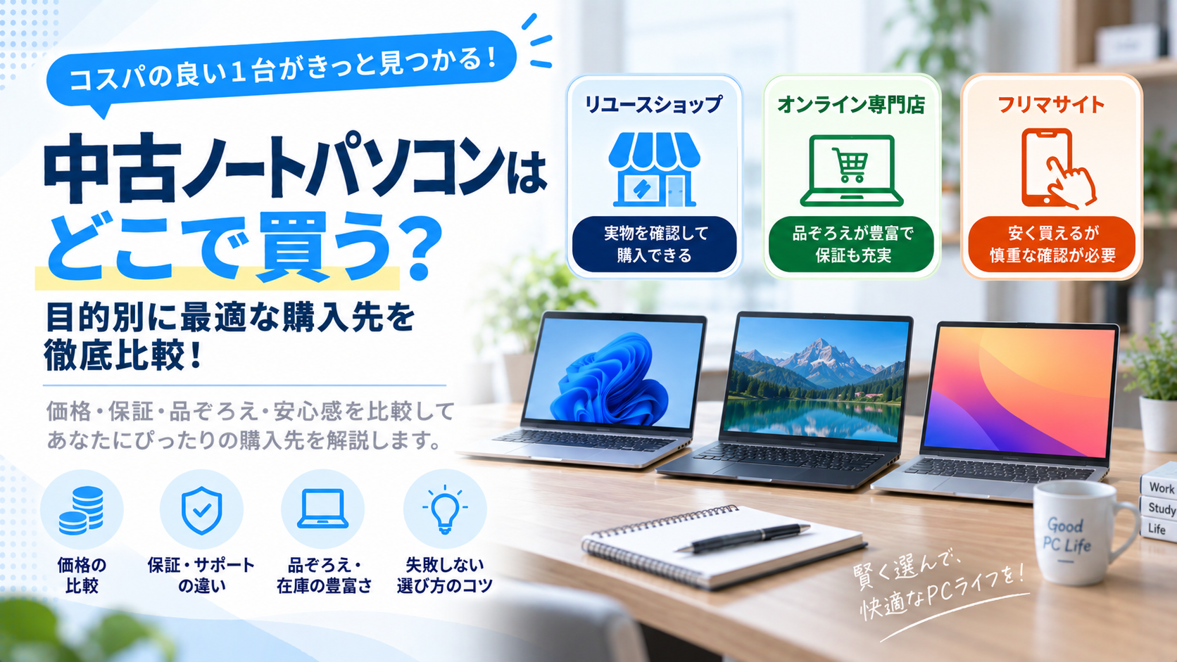 中古パソコンを買うならどこがいい？選び方と購入先をわかりやすく解説