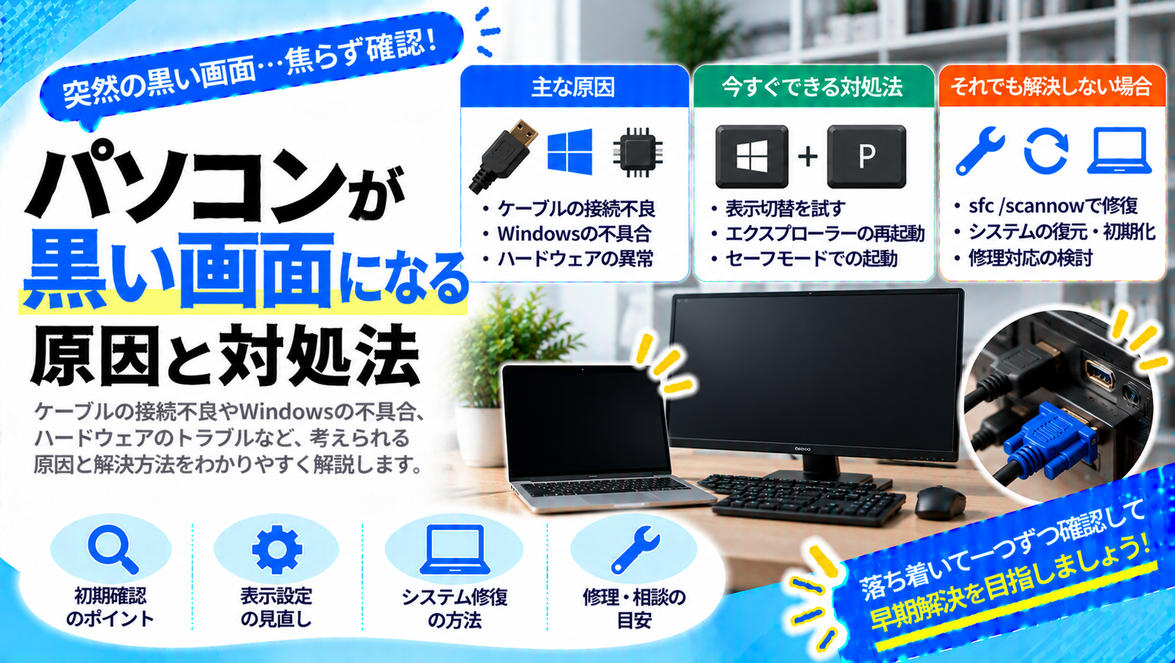 パソコンが黒い画面になる原因とは？よくある症状と対処法