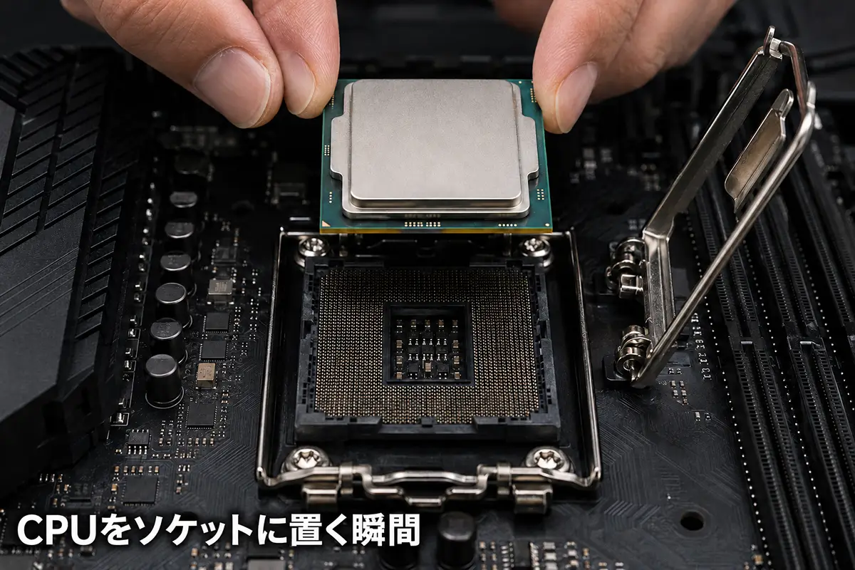 CPUをソケットに置く瞬間