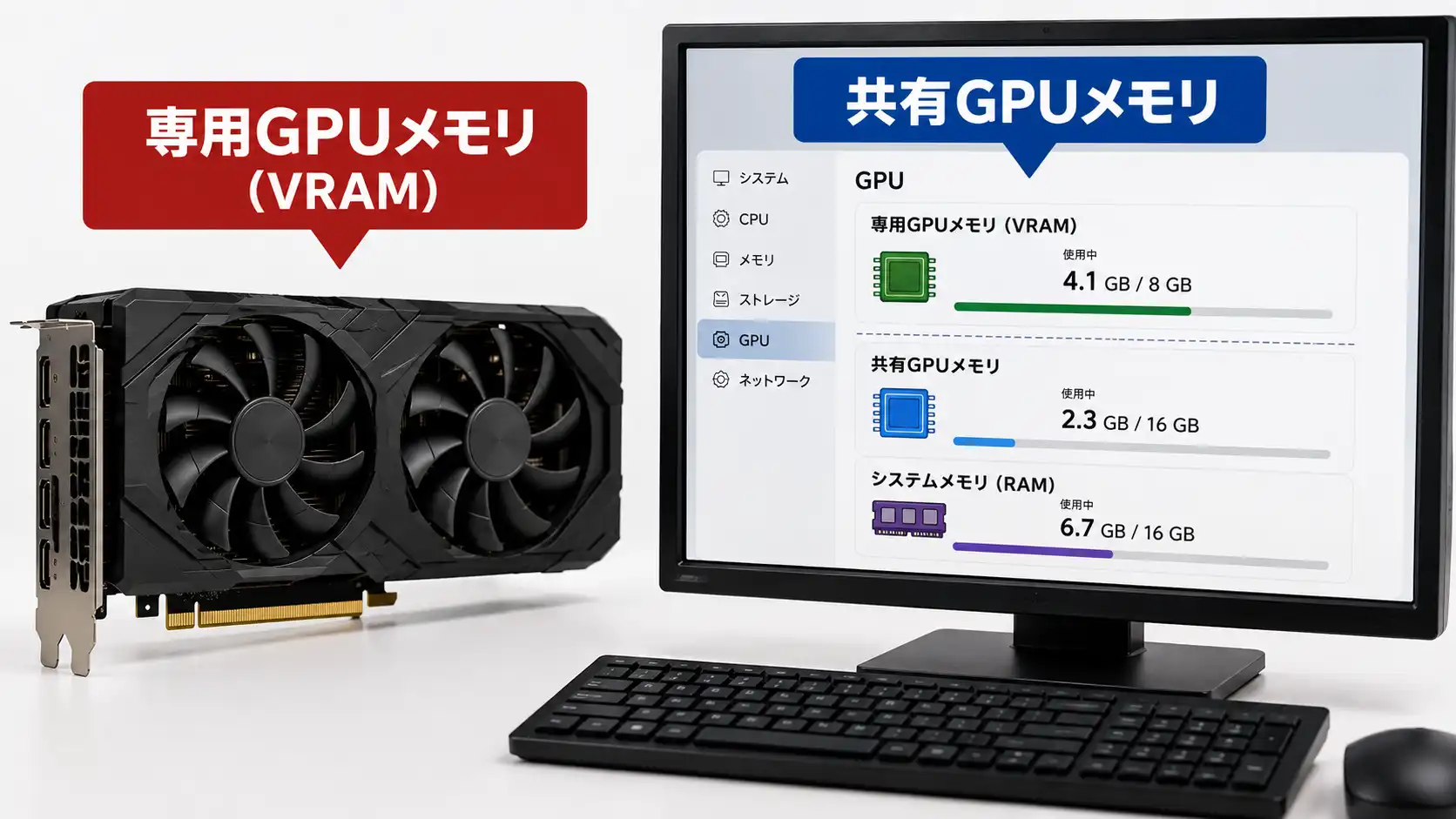 共有GPUメモリとは？専用GPUメモリ（VRAM）との違いと確認方法