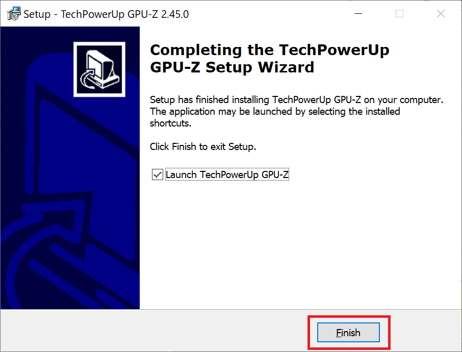 GPU-Zインストール完了ウィンドウが表示されれば、GPU-Zのインストールは完了となります。