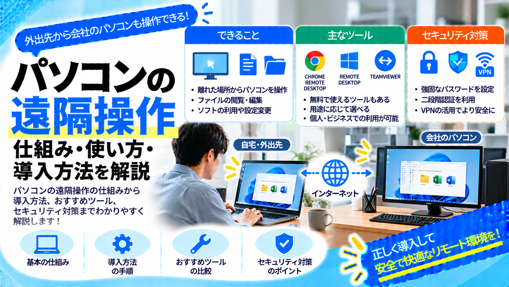 パソコンの遠隔操作とは？仕組み・使い方・導入方法を解説