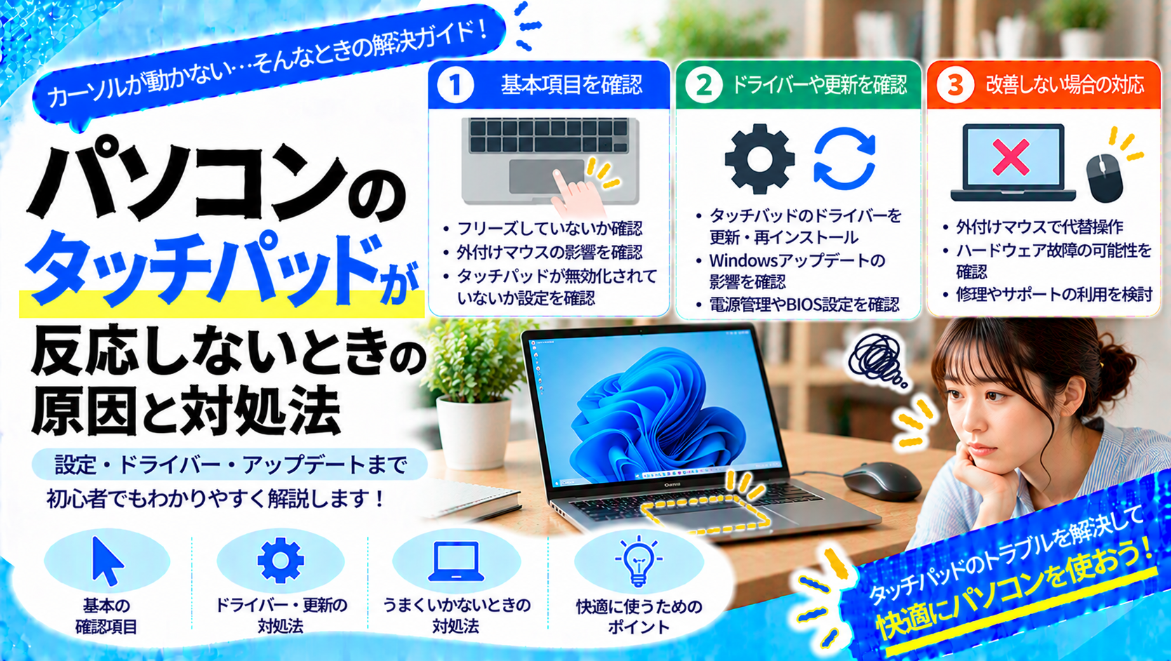パソコンのタッチパッドが反応しないときの原因と対応方法